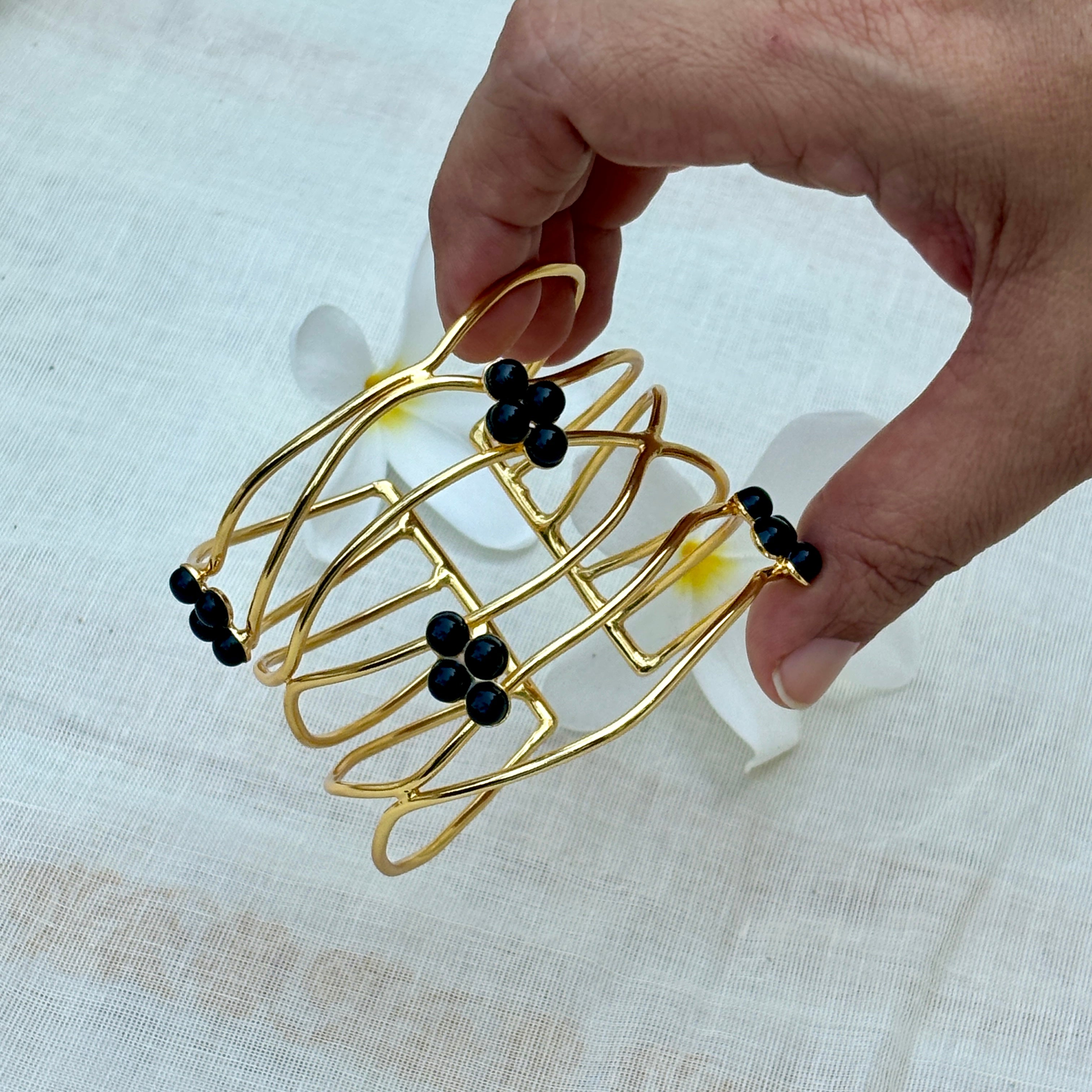 Black Cluster Gold Cuff Bracelet