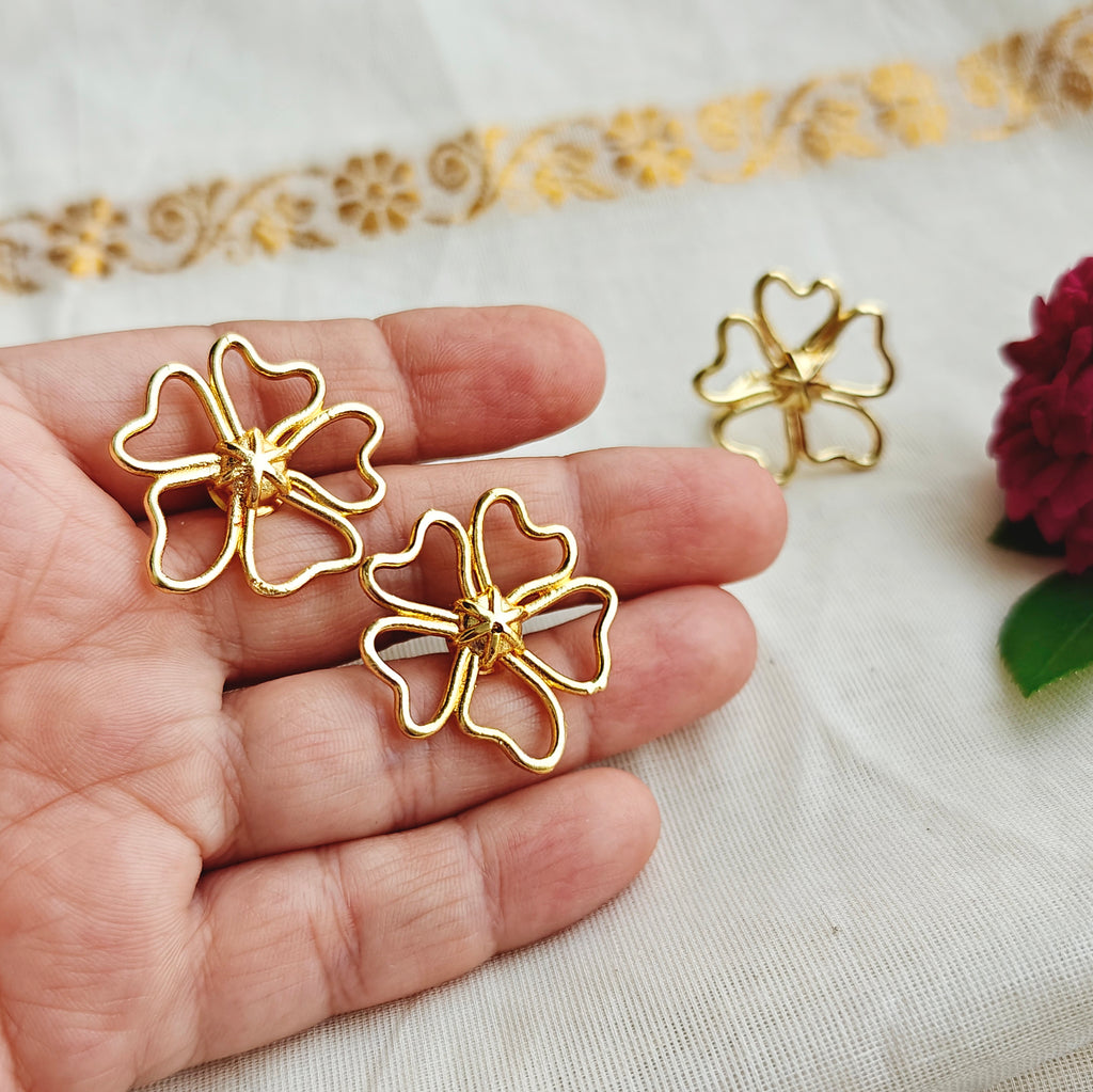 Heart-Petal Studs with Finger Ring