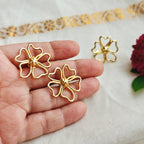 Heart-Petal Studs with Finger Ring