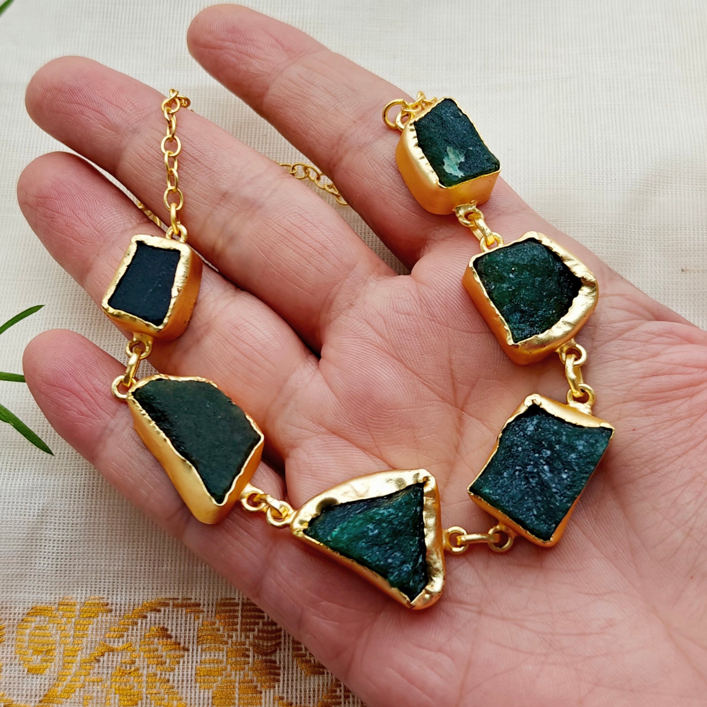 Green Aventurine nuggets choker with studs