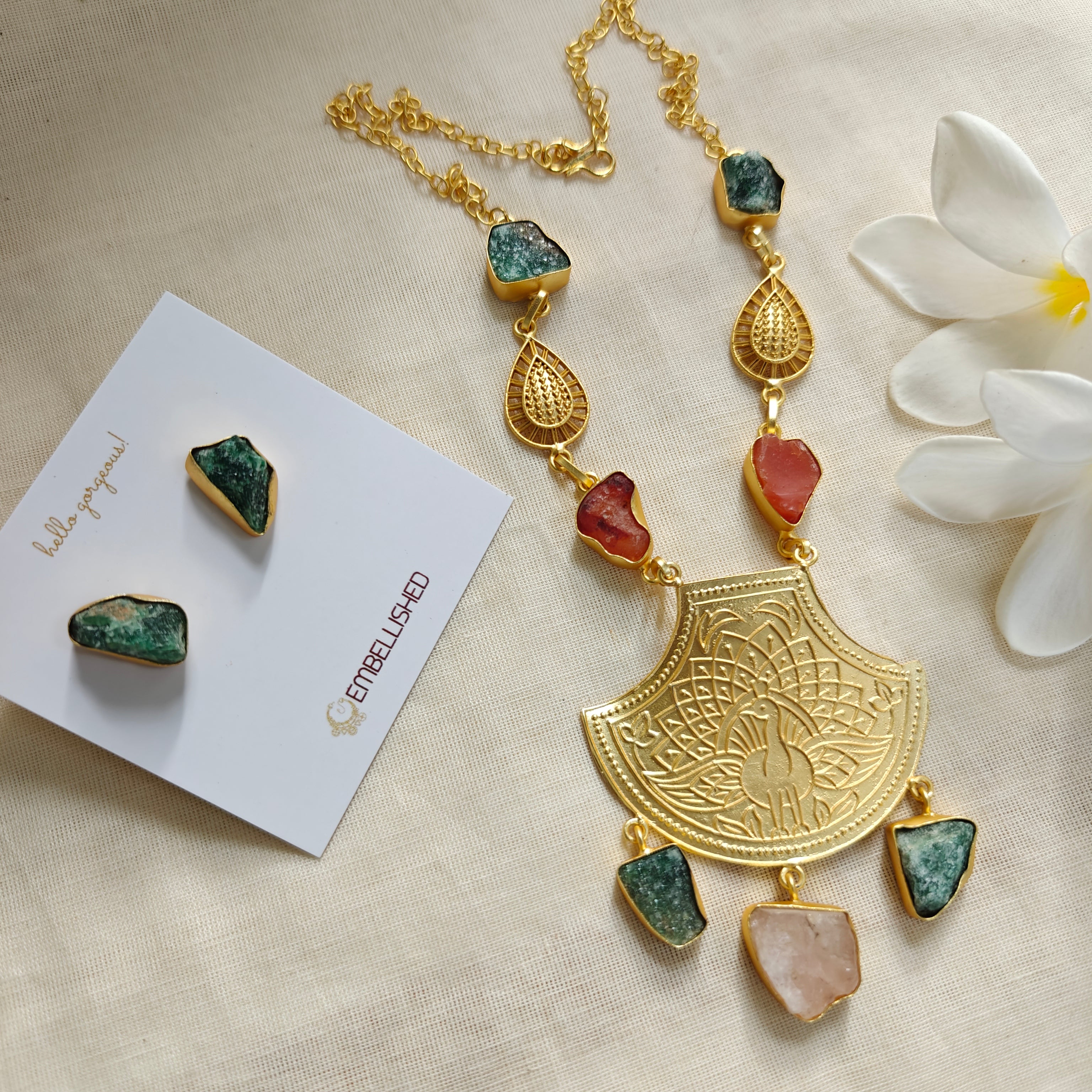 Wildflower Peacock Pendant necklace set