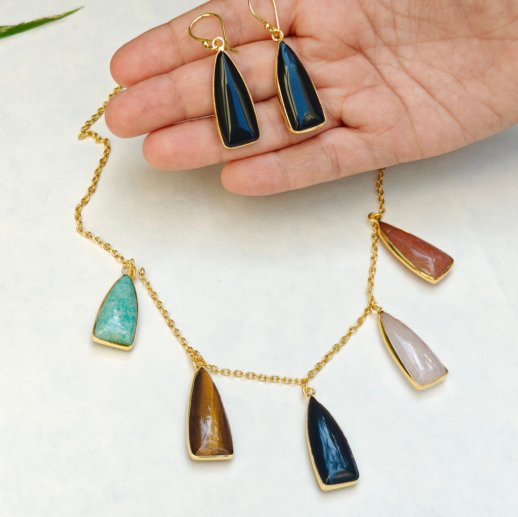 Multi Gemstone Charms Chain Necklace set