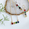 Multi-colored mini stones pendant chain and earrings set