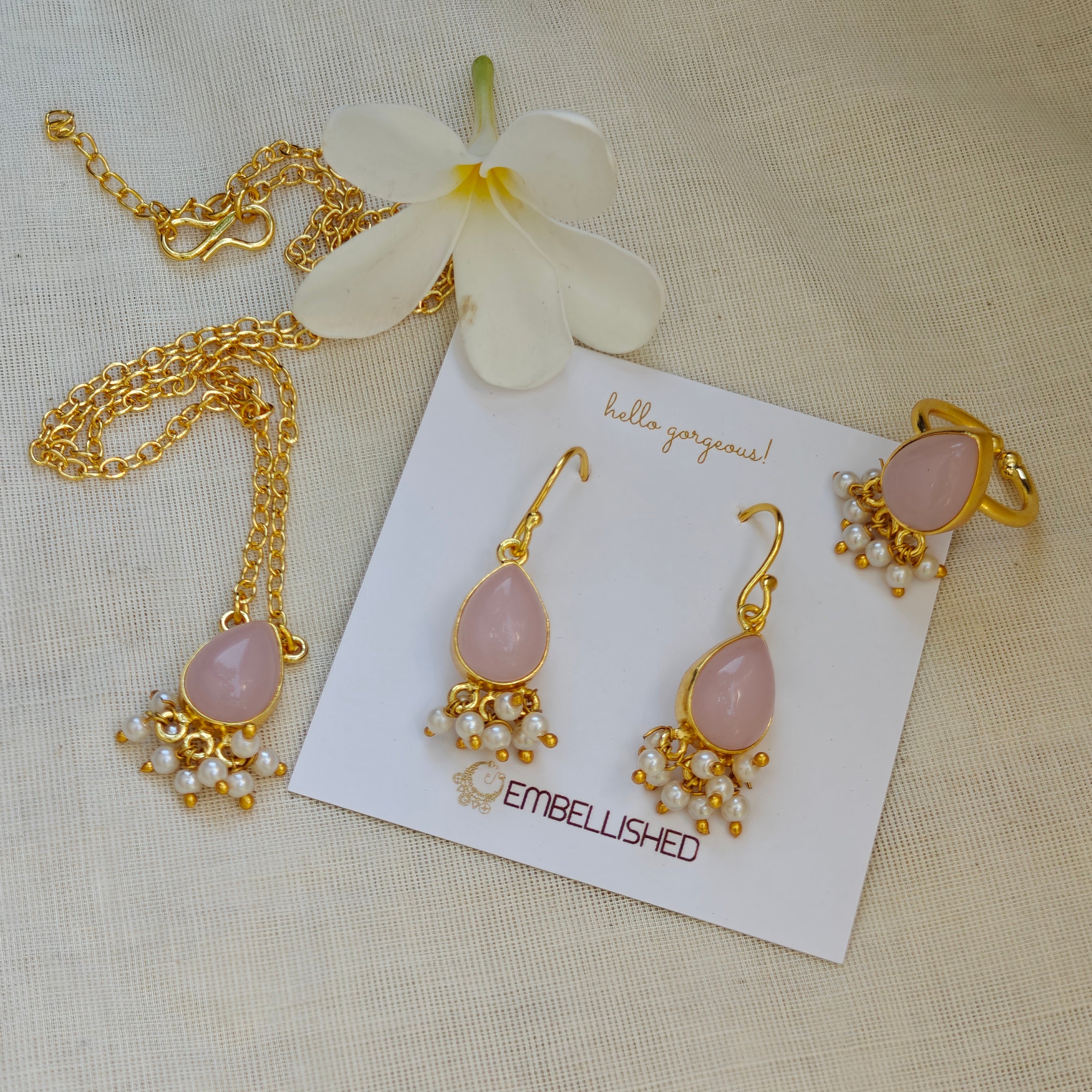 Dewdrop Gemstone Set with Seed Pearl Fringe