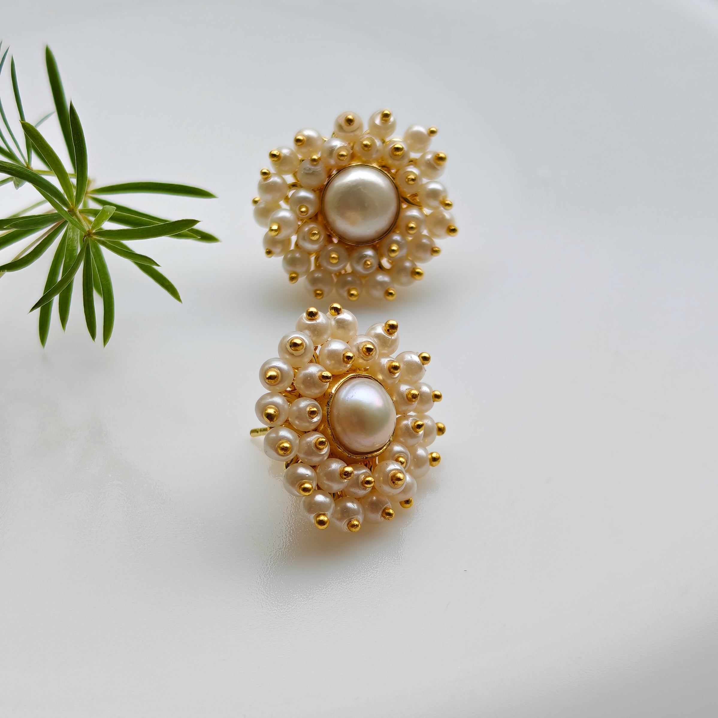 White freshwater pearl cluster small studs