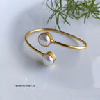 Double freshwater pearl open bangle