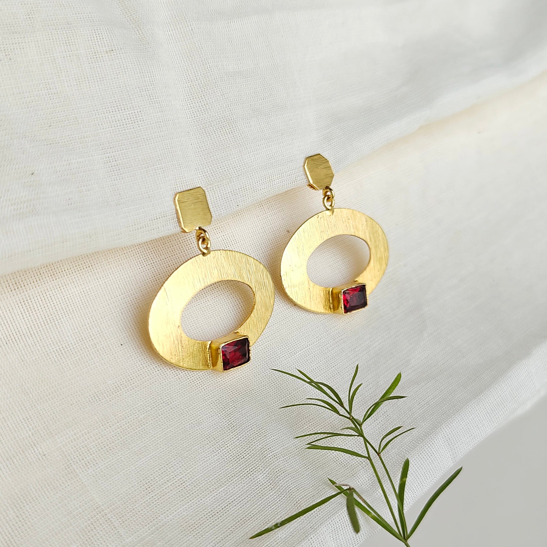 Red Orbit Gold Drop Earrings