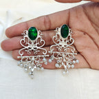 Emerald Filigree Silver Chandelier Earrings