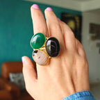Large cab stones trio finger ring