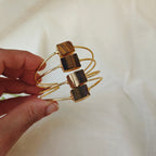 Four-Tier Raw Stone Stacked Cuff - Tiger's Eye