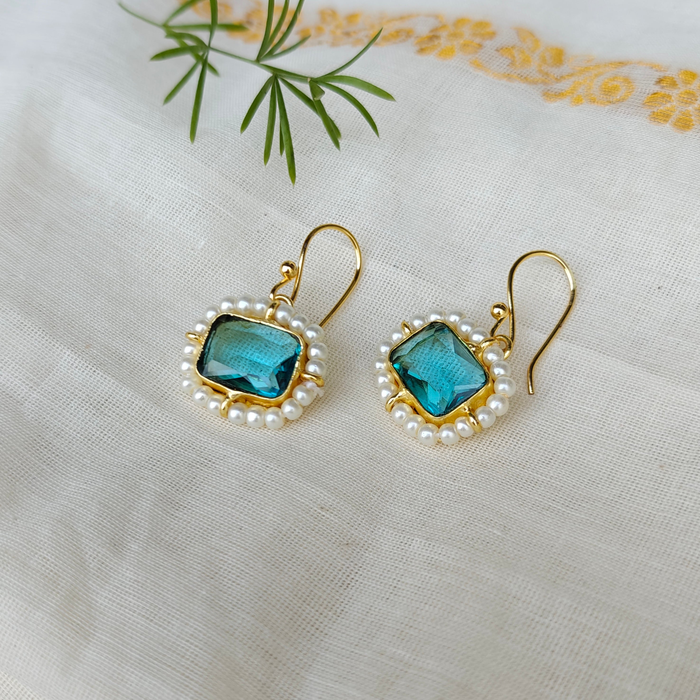 🔷 Azure Pearl Halo Danglers