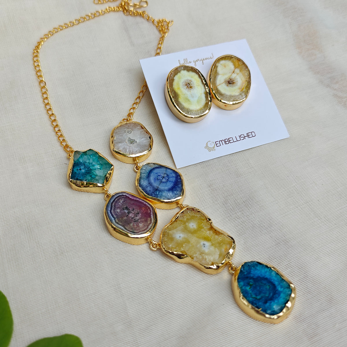 Rainbow Agate Slice Necklace Set