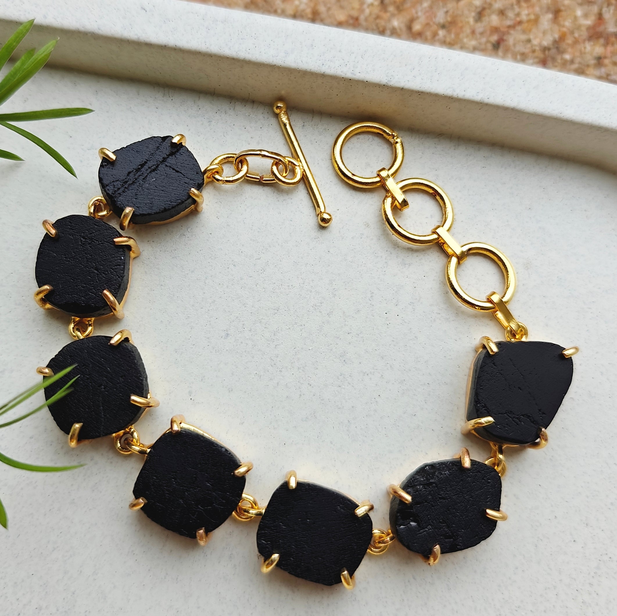 Raw black tourmaline stones bracelet