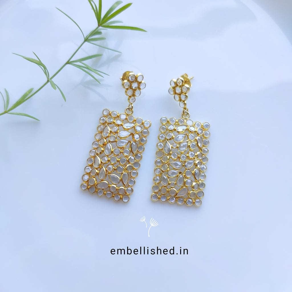 92.5 Sterling Silver Crystal Polki contemporary chandeliers - Gold