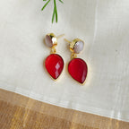 Two Stones Drop Earrings - gray red