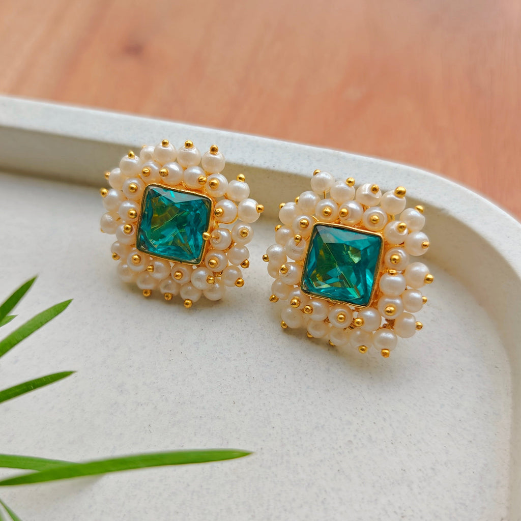 Royal Cyan Pearl Burst Studs