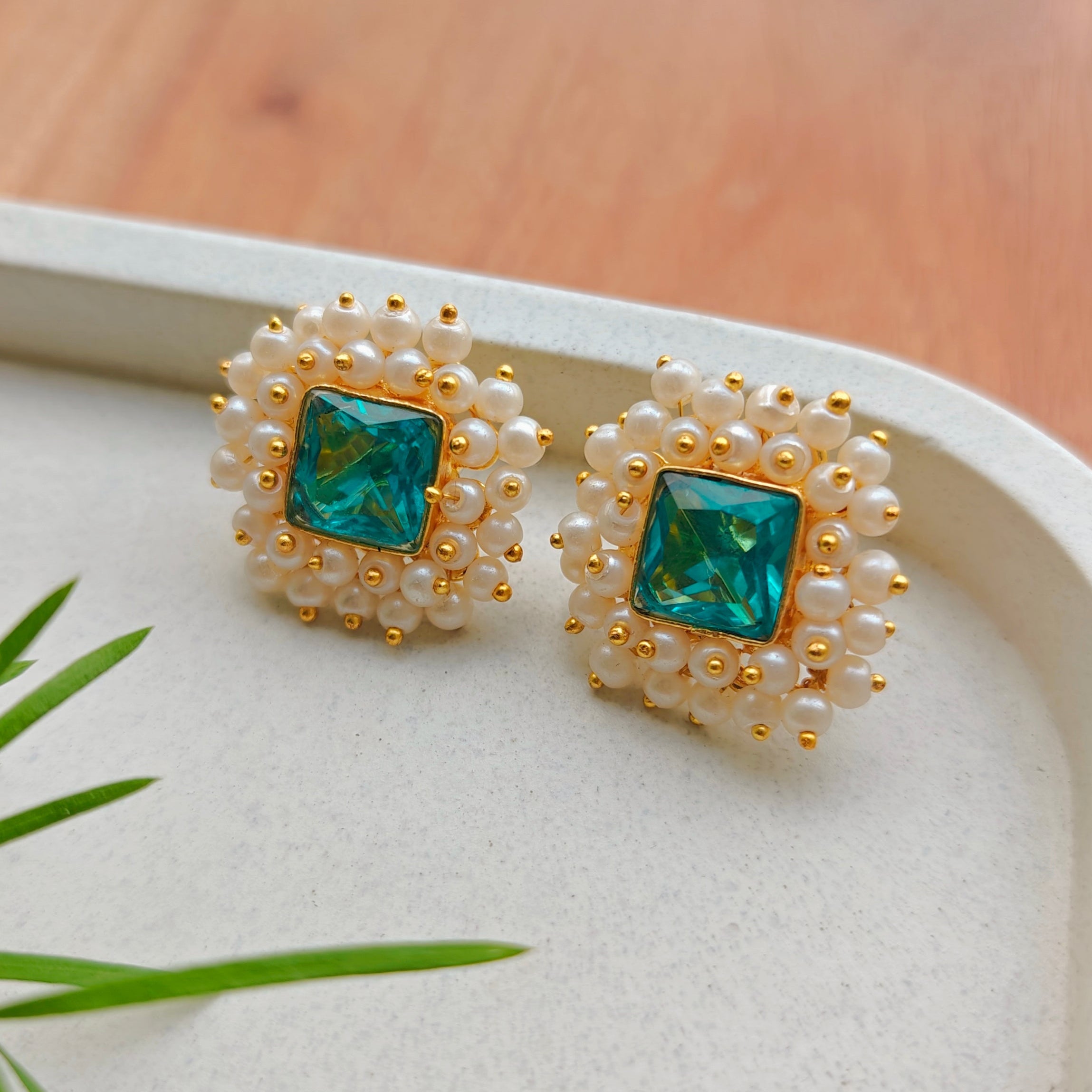 Royal Cyan Pearl Burst Studs