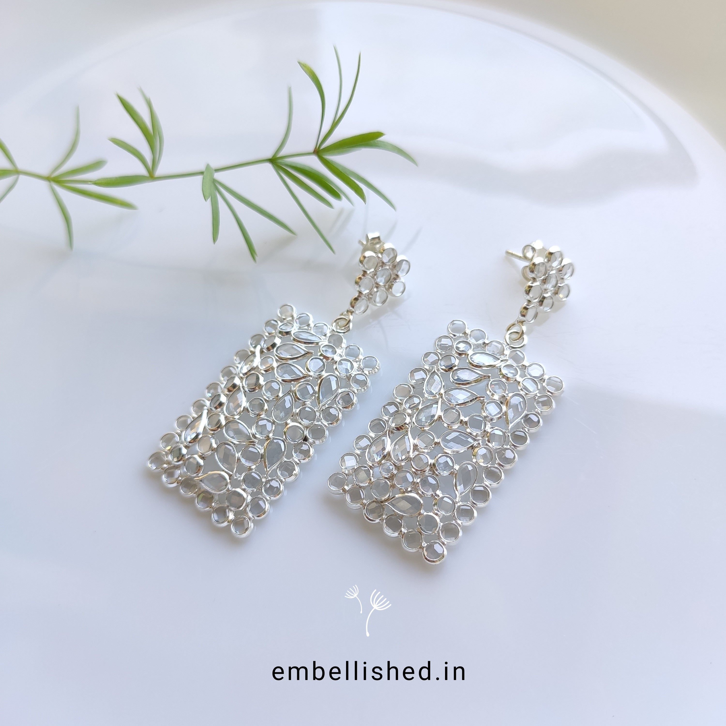 92.5 Sterling Silver Crystal Polki contemporary chandeliers - Silver