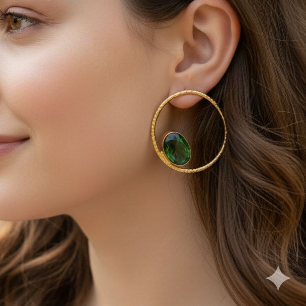 Loop studs with colored stones - olive