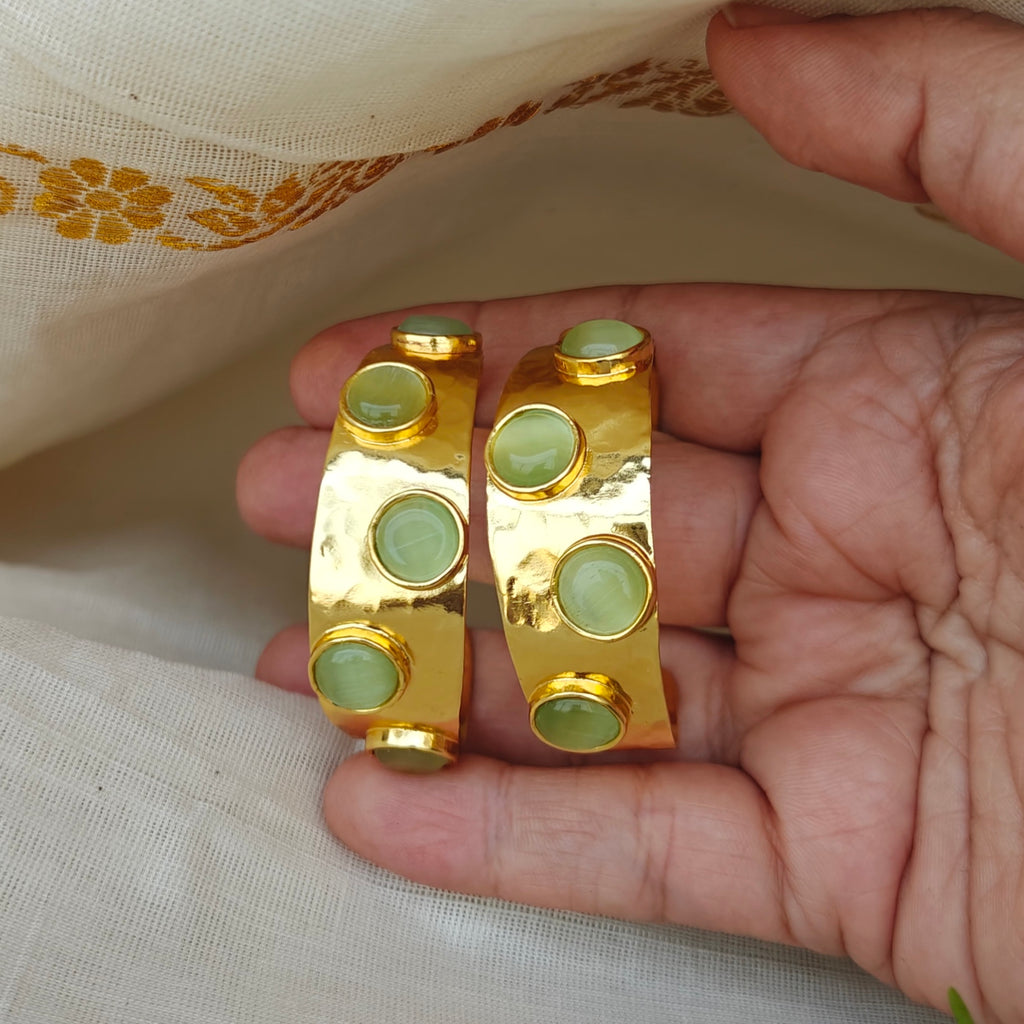 Sage Stone Hammered Wide Hoops