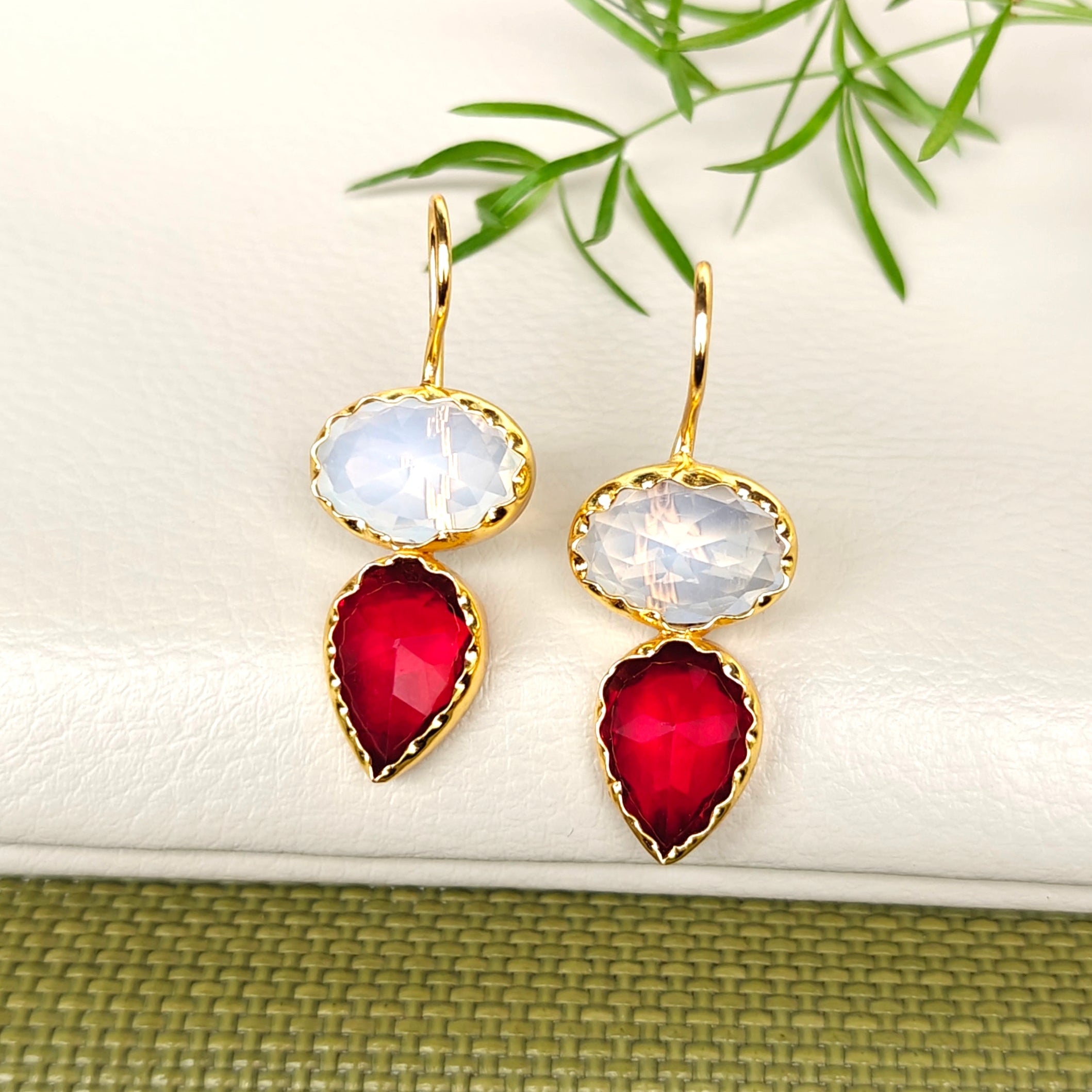 Sparkle Two Stones Drop Hooks - white red