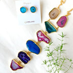 Multi-colored Geode Cascade Tie necklace set