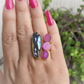 Biwa pearl and sugar druzy open finger ring