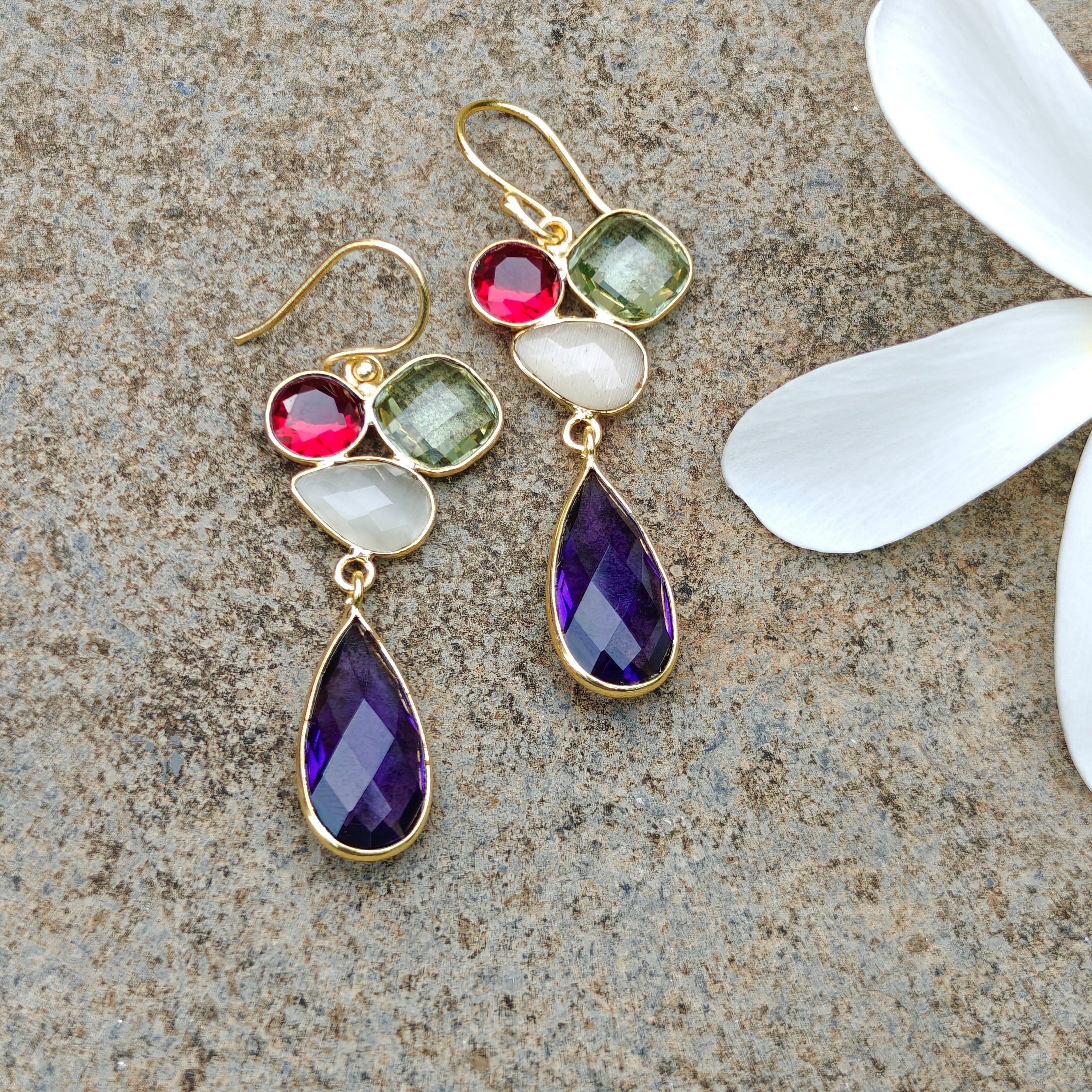 Rainbow Cluster Drop earrings