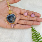 Black Geode Statement Pendant Necklace Set