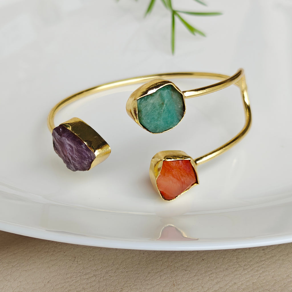 Raw Gemstone Trinity Cuff Bracelet