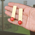 Hammered Bar Earrings with Crimson Stone