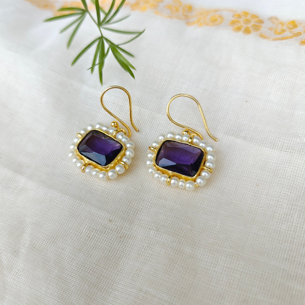 🟪Purple Pearl Halo Danglers