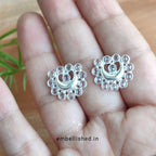 92.5 Sterling Silver Crystal Polki chandramukhi studs - Silver