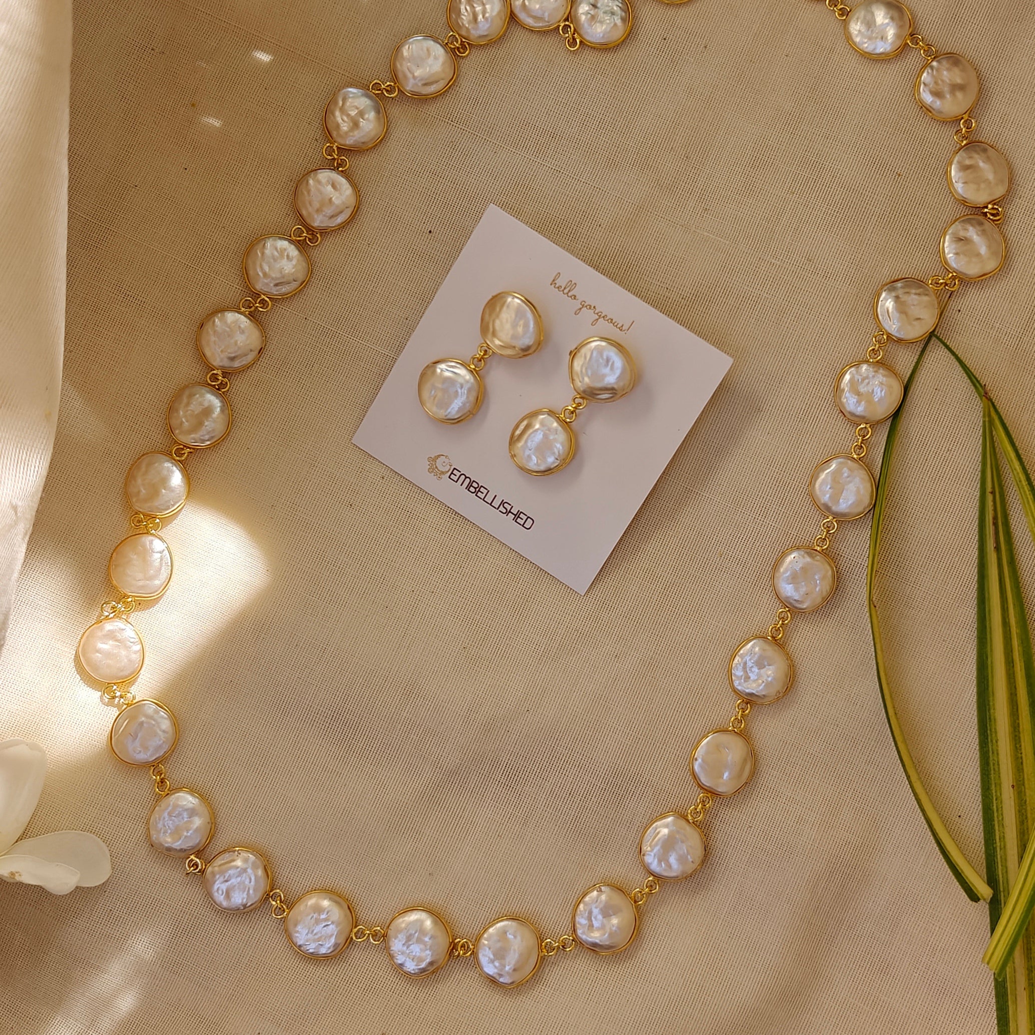 Coin Pearls Lariat necklace set