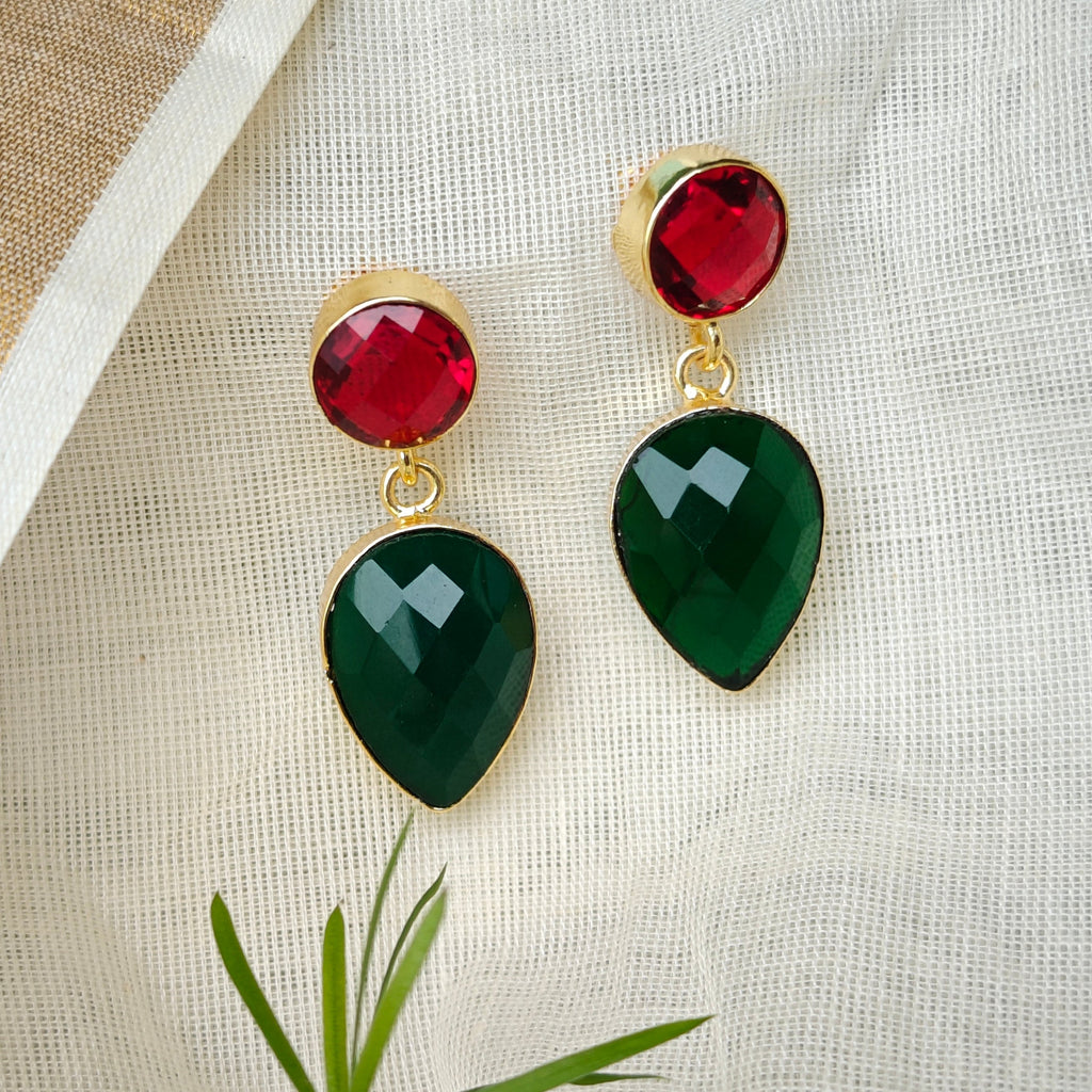 Two Stones Drop Earrings - red green
