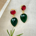 Two Stones Drop Earrings - red green
