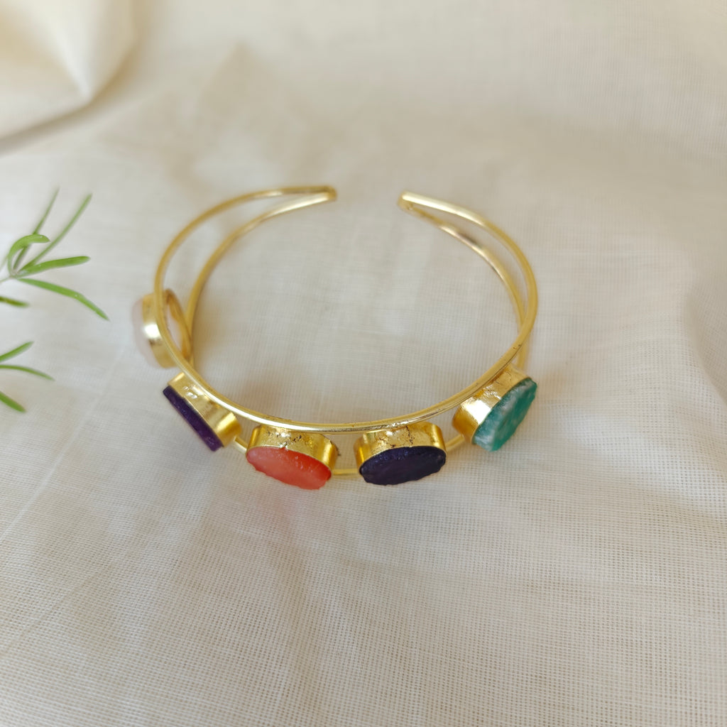 Multi-stone round cuff bracelet