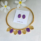 Purple Druzy Leaf Collar Necklace Set