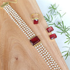Minimal layered pearls choker set - red