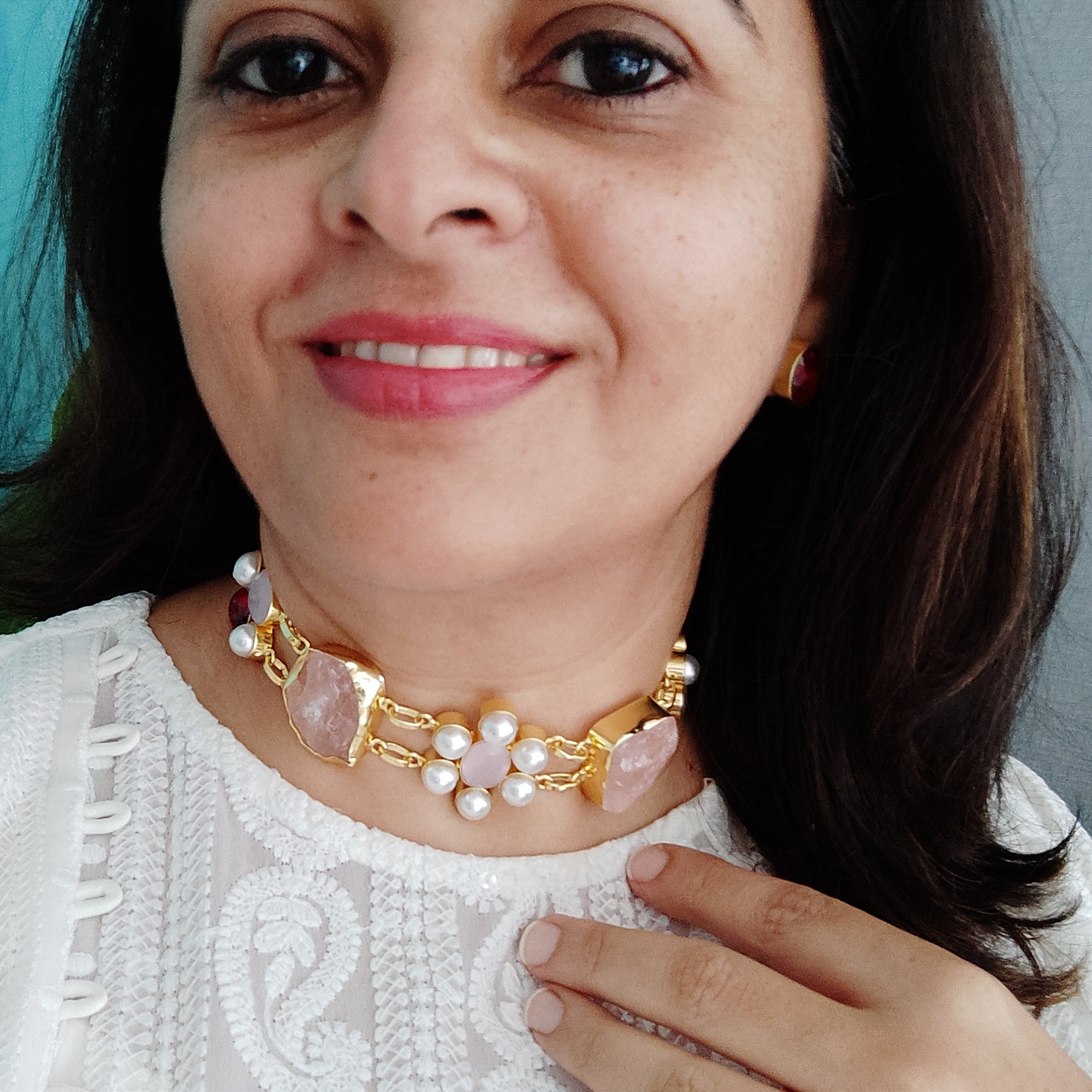 Rose Quartz and Pearl Elegance Choker Set