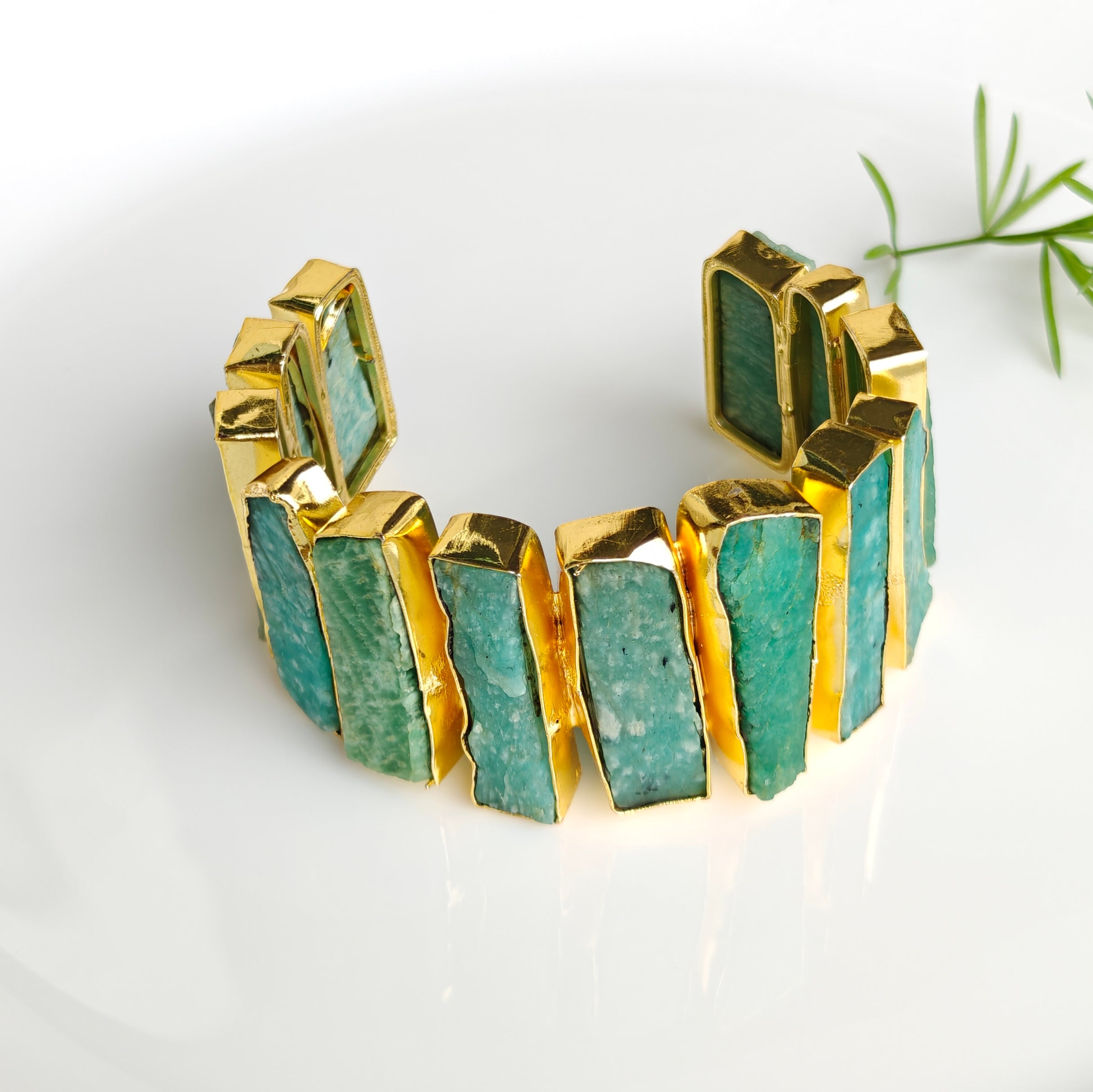Amazonite Edge Stone Gold Cuff Bracelet