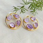 Loop studs with frosted glass stones - purple