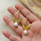 Golden Sprout Pearl Stud Earrings