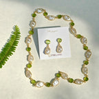 Mint beads and Irregular Pearls Lariat necklace set