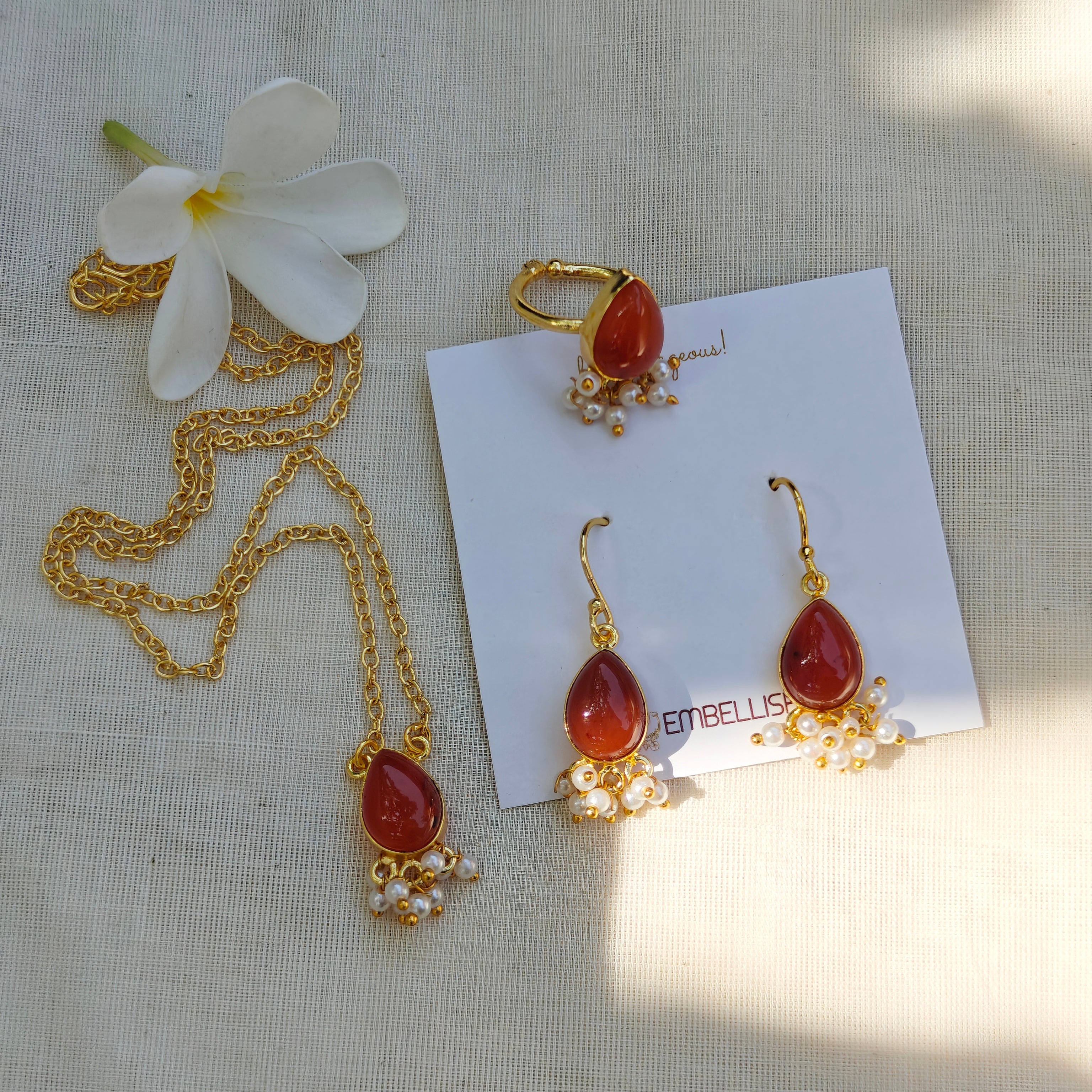 Dewdrop Gemstone Set with Seed Pearl Fringe