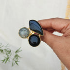 Large cab stones trio finger ring - black