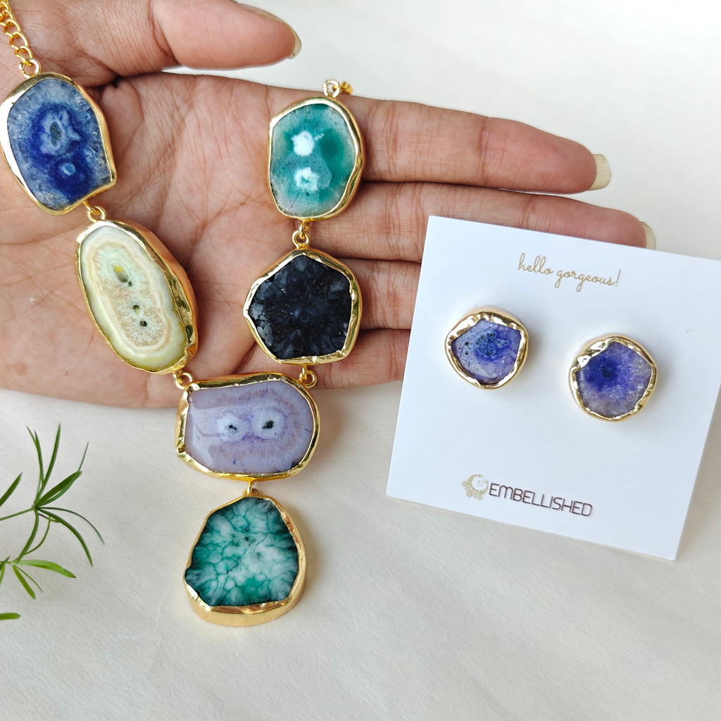 Evening Agate Slice Necklace Set
