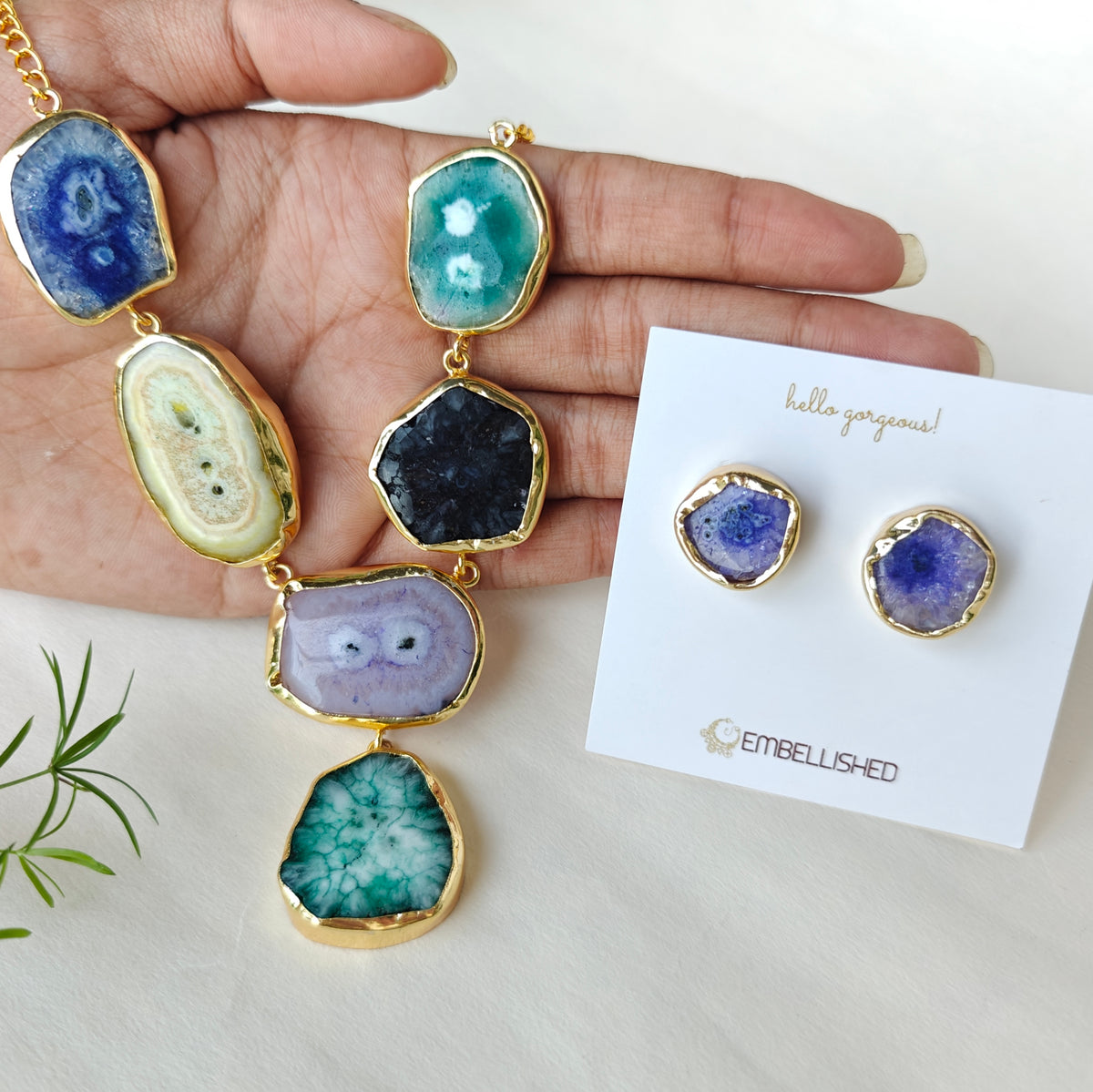 Evening Agate Slice Necklace Set