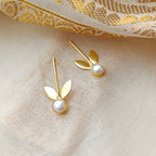 Golden Sprout Pearl Stud Earrings