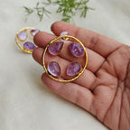 Loop studs with frosted glass stones - purple